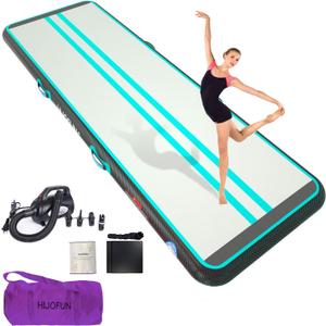 Premium Air Mat Tumble Track Inflatable Gymnastics Tumbling Mat 6.6ft 10ft Training Mats 4/8 inches Thick 3.3ft/6.6ft Wide for Kids Home/Training/Yoga with Pump (Green Black)