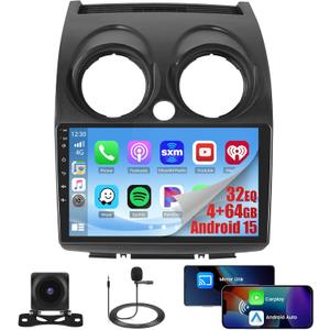 4+64GB Realdio Android 15 Car Radio for Nissan Rogue 2007-2015 with Wireless CarPlay Android Auto, 9" Touch Screen Car Stereo for Rogue with GPS Navi WiFi Bluetooth 5.0 FM/RDS 32EQ Backup Camera