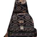 Coton Pose Women sling bag Elephant canvas large boho backpacks bohemian Crossbody bag (Black)