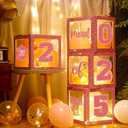 Jerify Graduation Box Decorations with Balloon and LED Light Strings Congrats 2025 Grad Party Supplies Proud of You Balloon Boxes for Class of 2025 School College Party Decor(Pink)