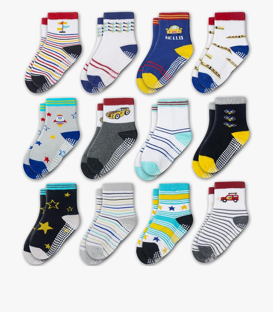 Evercute Toddler Girls Grip Socks 12 Pack Boys Non Slip Socks for Kids Anti Skid