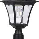 KP4301Q Outdoor Solar Post Lights with Glass lampshade, Heavy Duty Die-Casting Aluminum LED Solar Pillar Light for Gate Column, Driveway, Pathway,Garden, Patio, Matte Black