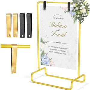 Wedding Welcome Sign Holder, 68"x32"x16.5" Welcome to Our Wedding Sign Adjustable Gold Display Stand with Leather Sign Hanging Straps, Easel Stand Personalized for Baby Shower Bridal Shower Sign