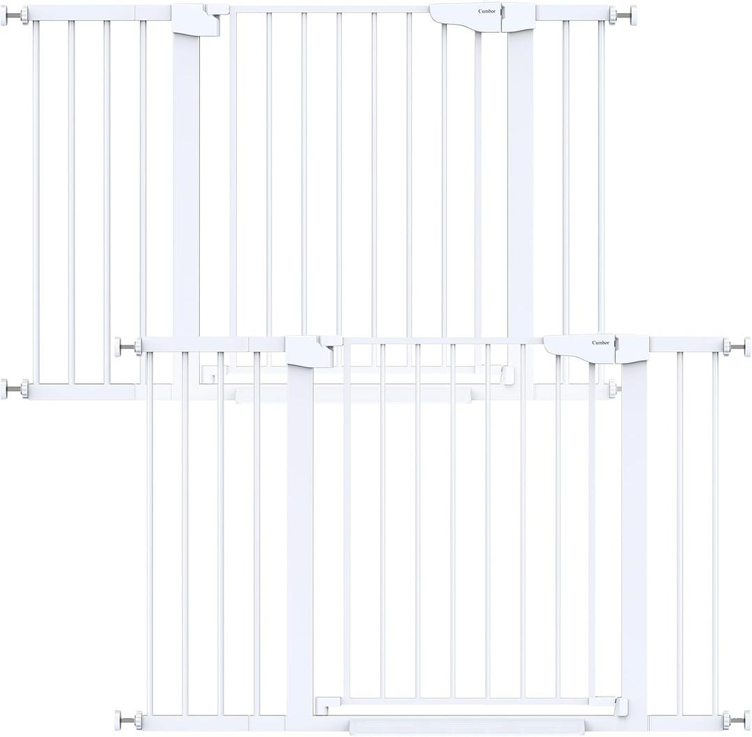 Cumbor 2 Pack 29.7"-48" Baby Gate for Stairs, Mom's Choice Awards Winner-Dog Gate for Doorways, Pressure Mounted Auto-Close Pet Gates for Dogs Indoor, Safety Child Gate with Easy Walk Thru Door,White
