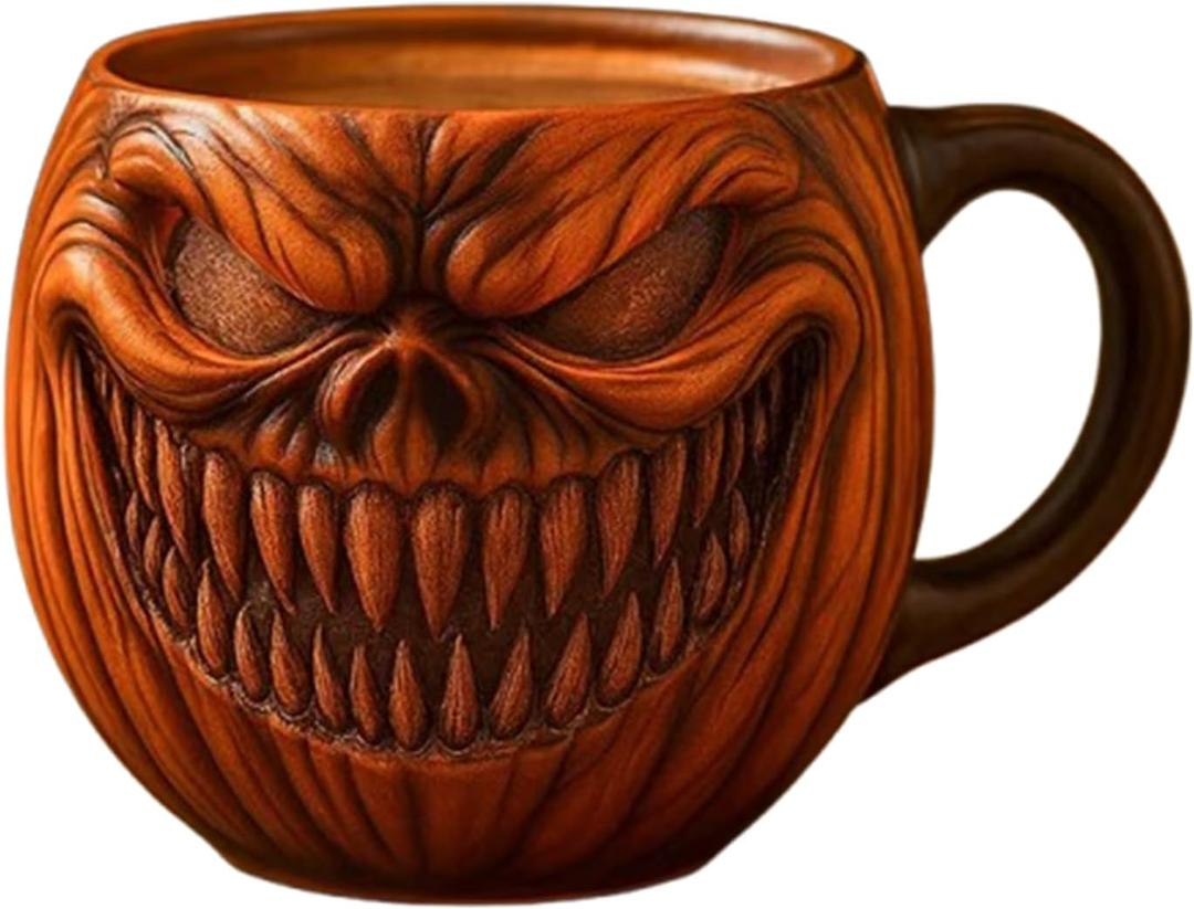 15 oz Halloween Pumpkin Mugs,Halloween Horror Pumpkin Cup Decorations Resin Cute Pumpkin Coffee Mug for Fall Adults Birthday Tabletop Gifts
