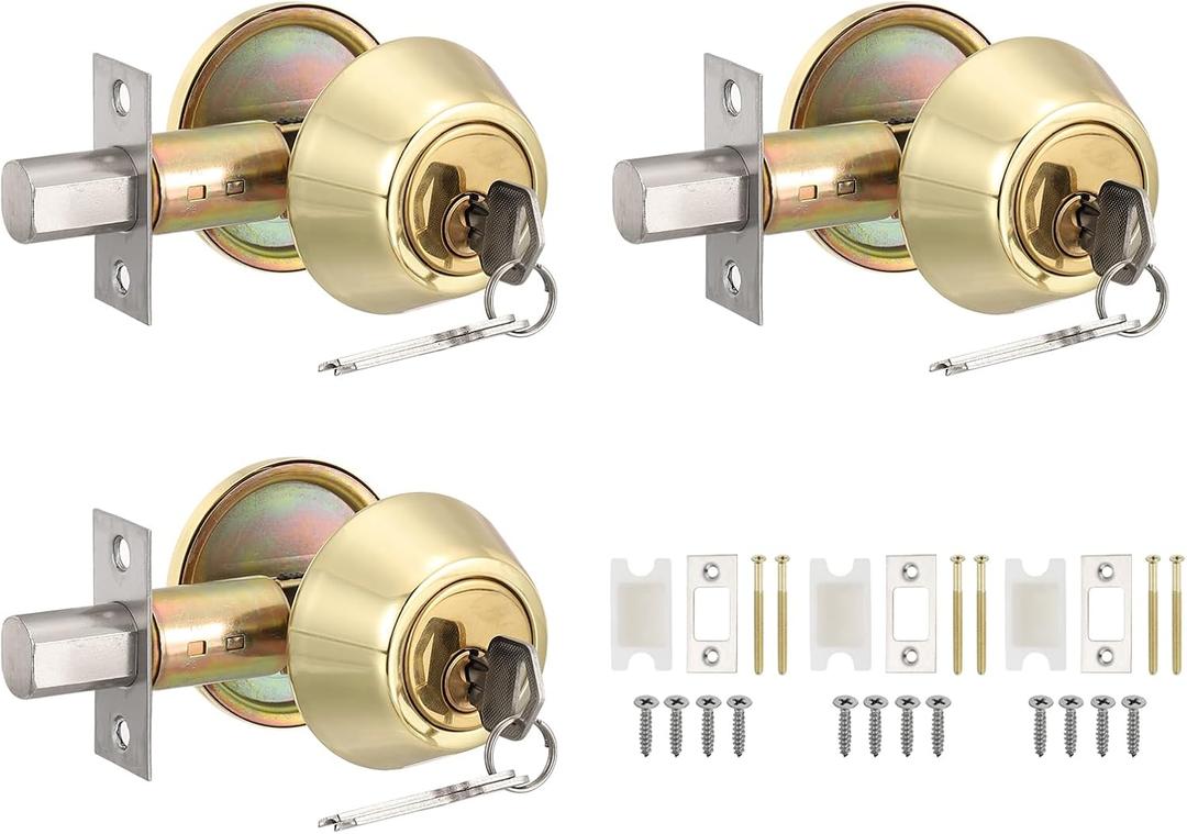 PATIKIL Keyed Alike Single Cylinder Deadbolts, 3 Pack, Gold, Deadbolt Set, LOCK, Deadbolt, Residential Doors (Home Security)