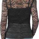 Women's Lace Tops Mesh Sheer Long Sleeve See Through Undershirt (Black, S)