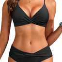 Aqua Eve Women Bikini Set - Two Piece Swimsuit Mid Rise Bathing Suit Push Up Bikini (X-Small, Black)