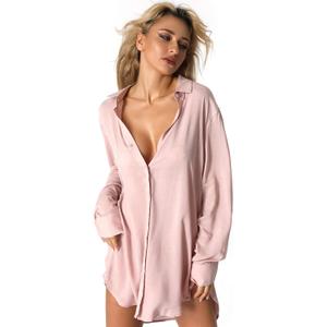 TOUSYEA Sleep Shirts for Women Button Down Shirts Long Sleeve Sleepwear Swimsuit Cover Ups Soft Pajama Tops Pink S