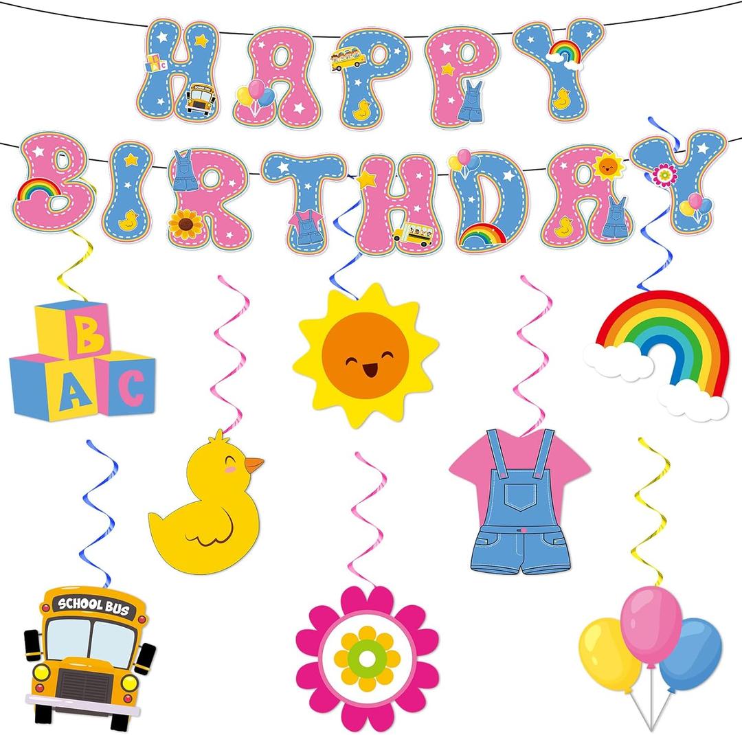 Cartoon Girls Hanging Swirl Banner English Teacher Birthday Party Decorations English Teachers Parties Ceiling Decor Cartoon Teachers Fans Hanging Streamer for Kids Birthday Classroom Party Supplies