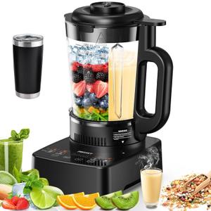 Blenders for Kitchen with Heating, PRASKY 1000W 55oz Glass Blender, 25000 RPM High Speed Professional Blender for Smoothies Shake Juice, Keep Warm & Auto Clean for Ice Crushing Soups Sauces (Black)