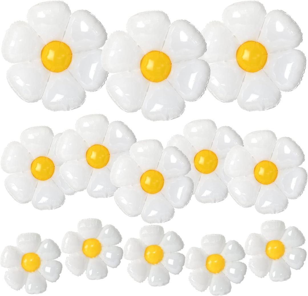 NOVWANG Daisy Balloons, 18pcs White Daisy Flower Balloons Party Decorations for Birthday Wedding Baby Shower Party Decorations SuppliesHuge Balloon X 3, Medium X 5, Small X 10