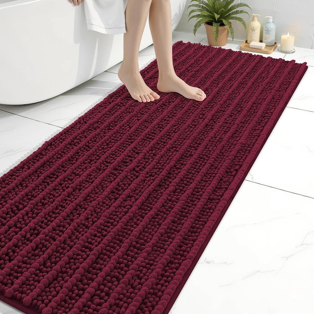 Arotive Luxury Bathroom Rugs 70x24, Extra Soft Thick Absorbent Shaggy Chenille Bath Rugs, Non-Slip Machine Wash Dry, Bath Mats for Bathroom Floor, Tub and Shower, Home Decor Accessories, Burgundy