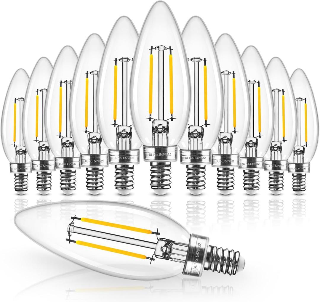 Hizashi E12 Candelabra Bulb 40 watt Equivalent, Dimmable Candelabra LED Light Bulbs Soft White 3000K, 90+CRI 4W 450LM B10 LED Candle Bulb, Candelabra Base, UL Listed, 12 Pack