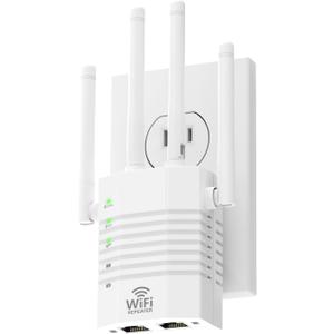 Dual Band WiFi Extender  1200Mbps WiFi Range Booster, 105-Device Support, Easy Setup,WiFi Booster with 4 Directional Antennas (12880 Sq.ft Coverage) and Ethernet Port, EasyMesh