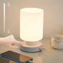 Touch Bedside Lamp, Mini Stepless Dimmable Table Lamps for Bedroom for Night Stands, Small Desk Lamp with Brightness Memory, USB Charging Ports, Warm LED Bulb, White, Cylindrical Shape, 1 Set
