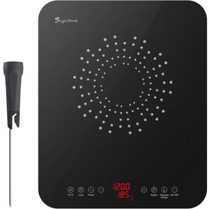 Singlehomie Smart Induction Cooktop with Bluetooth Probe, Portable Countertop Burner with Auto Temperature Control & Real-Time Food Temp Display, 0.9" Ultra-Thin, 1200W Boost, Timer, Safety Lock