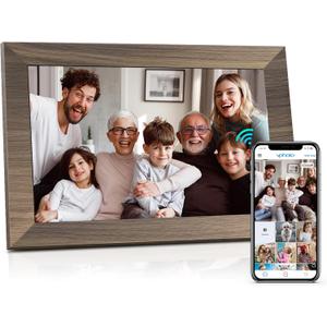 Canupdog 10.1 WiFi Digital Picture Frame, IPS Touch Screen Smart Cloud Digital Photo Frame with 16GB Storage, Wall Mountable, Auto-Rotate, Share Photos From Anywhere Via App, Email (10.1 Inch Wooden New)
