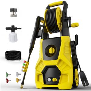 5000PSI PowerWasher with 4 Quick Connect Nozzles, Foam Cannon for Car, Lane, Patio Cleaning, Hydro Jet Pressure Hose Water Wand for Gutter Patio Car Garden Window, Yellow