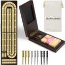 Foldable Wooden Cribbage Board Set - Elegant 3-Track Design with Magnetic Closure, 9 Metal Pegs, Full Deck of Cards, Perfect for Family Game Nights and Travel