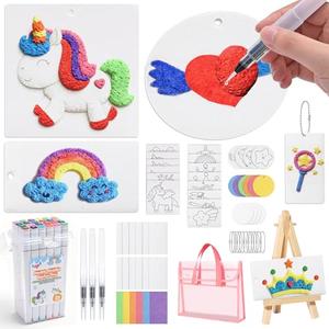 SHXYKZ 95 Pcs Magic Foam Texture Painting Kit, 3D Puffy Paint Kit Including 46 Pcs Magic Foam Paper, 24 Colors Dual-tip Marker Pen, DIY Creative Craft Set for Kids, Ideal Gifts for Boys and Girls