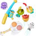 Bath Toys for Kids Ages 1-3 - Water Table Toys Set Magnetic Fishing Toy with Fishing Rod, Spinning Octopus & 2 Balls, Fishing net and Storage Bag, Fishing Games Water Pool Toys for Toddlers 1-3