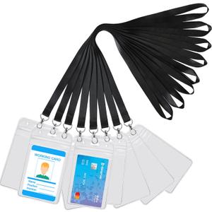 YOUOWO Lanyards with Vertical ID Badges Holder 8 Pack Black Neck Lanyard for Keys Office ID Card Holder