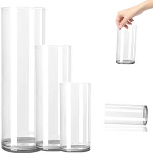 3 Large Acrylic Clear Cylinder Vase Set, 16" 12'' 8'' Tall Floor Large Flower Vase, Unbreakable Plastic Hurricane Vases, Different Size for Living Room, Desk, Wedding Centerpieces Flower Bouquet Dcor