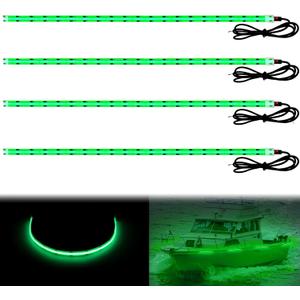 Obcursco Marine LED Strip Lights, 20-Inch 12V COB LED IP68 Waterproof Interior and Deck Lighting for Kayak, Jon Boat, Fishing Boat, Pontoon, and Marine Use (4 PCS, Green)