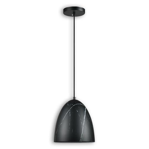 LUXWELL Modern Marble Pendant Light, 8.2"x7.9" Metal Hanging Light Fixture with Faux Black Stone Finish, 15"-72" Adjustable Line, E26 Socket for Office, Living Room, Dining Area – Midnight Stone