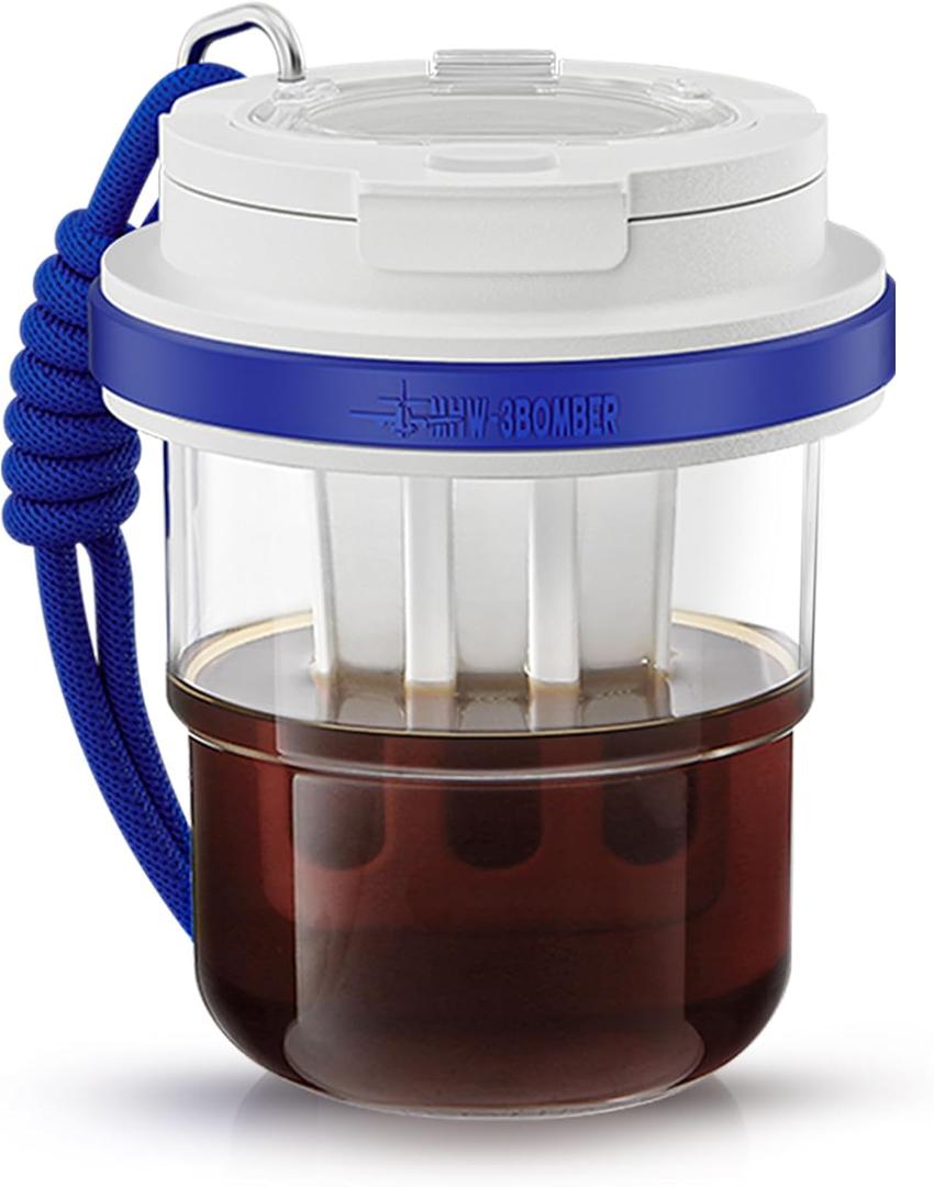 MHW-3BOMBER Cold Brew Coffee Maker Crossbody Portable 18oz - Iced Coffee Mug Tea Brewer Pitcher with Filter - Travel Coffee Tumbler for Gifts Car Office Gym, Blue M5772BL-OS