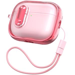 RFUNGUANGO AirPods Pro 2 Case for Women with Security Lock, Soft TPU with Cleaning Kit & Lanyard, Compatible with AirPods Pro 2nd/1st Generation Protective Case, Pink