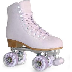 Roller Skates for Women or Men with Height Adjustable Rubber Stoppers Retro Suede Quad Roller Skates for Outdoor and Indoor (9, PURPLE)