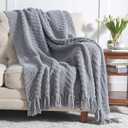 Bedsure Throw Blankets for Couch - Textured Chunky Knit Woven Chenille Blanket - Super Soft, Warm Decorative Boho Throw with Tassels for Bed, Sofa and Living Room Decor, Grey, 50x60 Inches