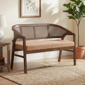 Christopher Knight Home Faritel Upholstered Loveseat Sofa with Rubberwood Frame, Comfy Living Room 2-Seater Sofa, Space-Saving Couch for Hotel/Apartment, Caramel+Walnut