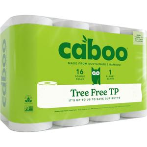 Caboo Tree Free Toilet Paper, Septic Safe Bath Tissue, Soft 2 Ply Sheets, 300 Sheets Per Roll, 16 Double Rolls