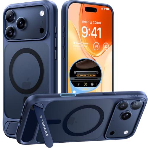 TORRAS Strong Magnetic & Seamless Stand for iPhone 17 Pro Max Case, Fit for MagSafe, Military Grade Drop Protection, Invisible Adjustable Kickstand, Camera Control Button, Translucent Matte Deep Blue