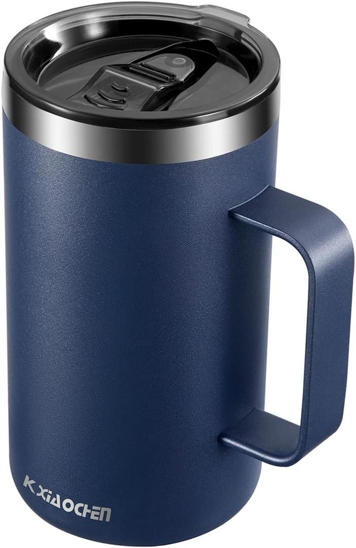KXIAOCHEN 20oz Insulated Coffee Mug with Lid, Stainless Steel Coffee Cup, Double Wall Vacuum Coffee Tumbler with Handle, Premium Thermal Travel Coffee Mug (Blue Navy)