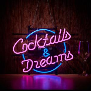 Cocktails and Dreams Glass Neon Signs Beer Bar Club Bedroom Glass Neon Lights Sign for Office Hotel Pub Cafe Wedding Man Cave Neon Light Art Wall Lights