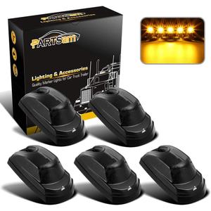 Partsam 5Pcs for F250 F350 F450 Smoke Cab Lights Amber LED Cab Marker Roof Running Top Clearance Lights Assembly Compatible with Ford F-250 F-350 F-450 F-550 Super Duty 2017-2021 264343BK