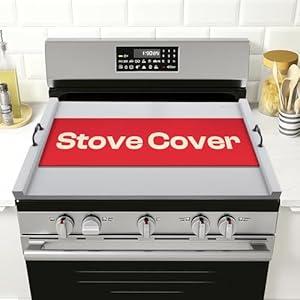 Riveira 30x22 Bamboo Grey Stove Top Covers for Electric Stove & Gas Stove Top Covers for Gas Burners – Large Gas Stove Cover with Handle & Juice Groove – Rustic Stove Covers for Gas Stove Top