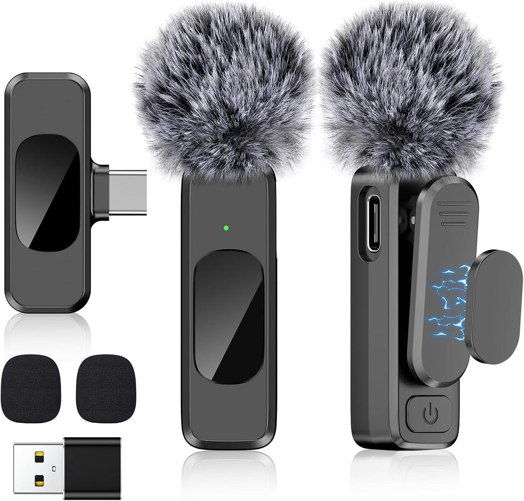USB C Wireless Lavalier Microphone for Type-C,Android Phone,PC,Mini Microphone with Noise Reduction,Lapel Microphone for Video,Interviews,Live Streaming,TikTok,YouTube,2Pack (For iPhone 15 and Above)