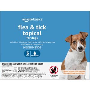 Amazon Basics Flea and Tick Topical Treatment for Medium Dogs (23-44 Pounds), 6 Count (Previously Solimo)
