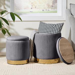 Royal Windsor Round Ottoman with Storage Set of 2, Storage Vanity Stool, 15.4"D x 15.4"W x 17.7"H