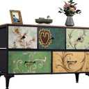 WLIVE Dresser for Bedroom with 5 Drawers, Wide Chest of Drawers, Fabric Dresser, Storage Organizer Unit with Fabric Bins for Closet, Living Room, Hallway, Floral Painted (11.73"D x 39.37"W x 25.08"H)