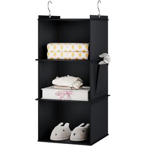 YOUDENOVA Hanging Closet Organizer, 3-Shelf Closet Hanging Storage Shelves, Black