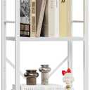 Furologee White Bookshelf 5 Tier Bookcase, Tall Narrow Bookshelves, Modern Freestanding Shelf Units, Metal and Wood Display Storage Corner Shelves Organizer for Bedroom, Living Room, Office, Bathroom
