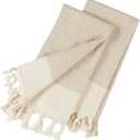 sea me at home Kitchen Hand Towels with Boho Design, Set of 2, Dish Towels for Kitchen, 100% Cotton Turkish Hand Towels for Bathroom (14 x 30 Inches, Beige)