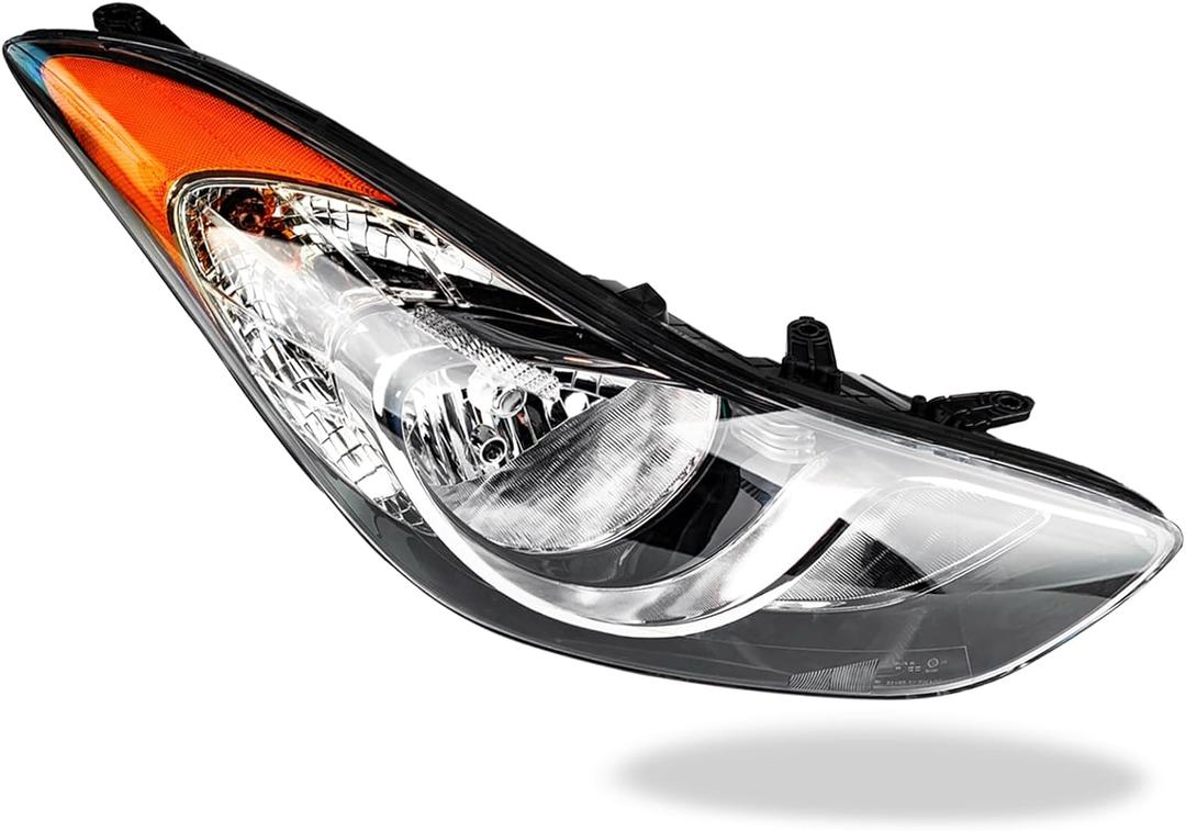 OLLEN For Hyundai Elantra Sedan 2011 2012 2013 Headlight Assembly, Chrome Housing Clear Lens Headlamps Replacement #92101-3Y000 (Right Passenger Side)