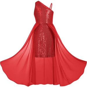 GRACE KARIN Girls Sequin Formal Dress Sequin Pageant Wedding Guest Dresses Birthday Fancy One Shoulder Dress Size 6-14 (7-8 Years, Red)